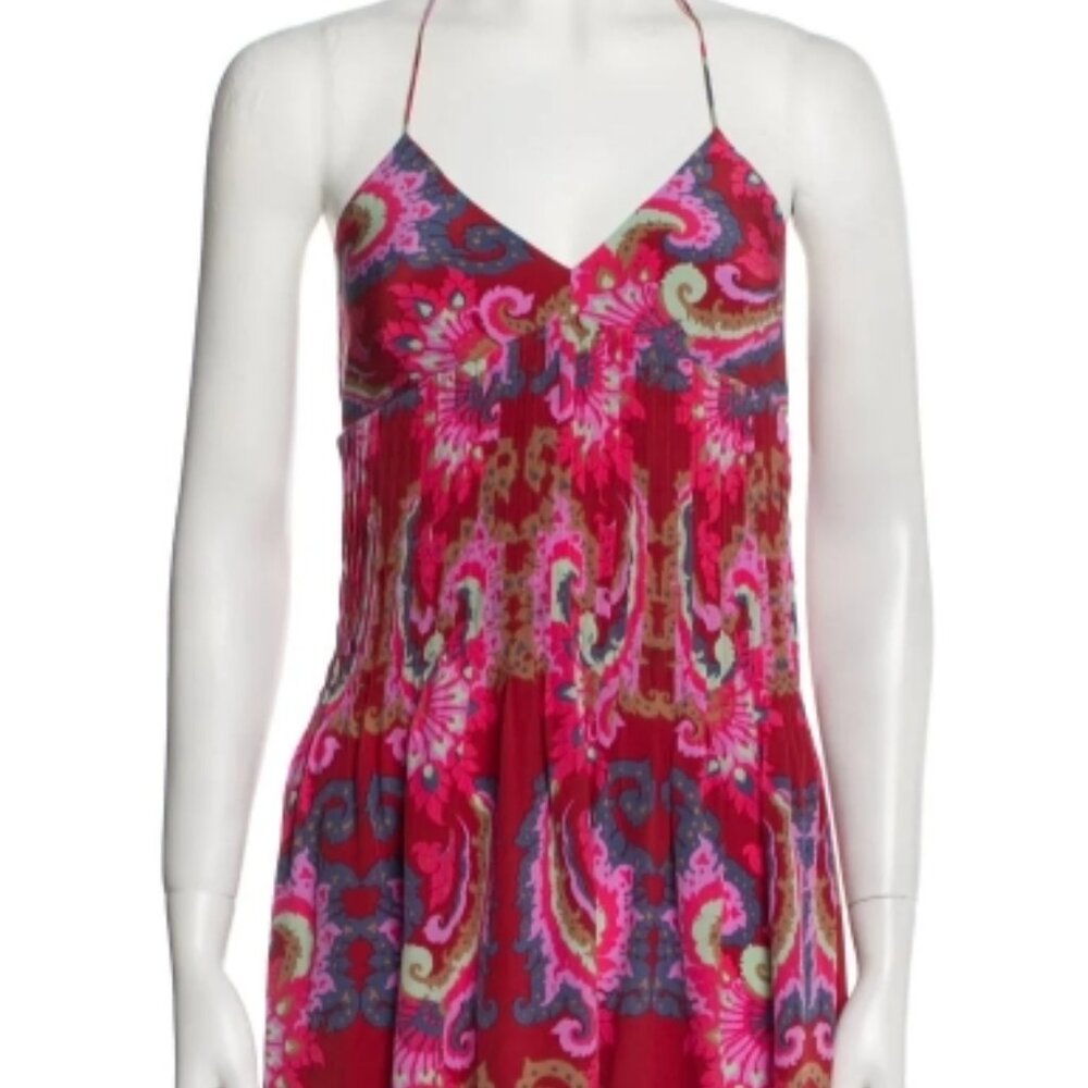 NWOT TIBI Isabella 100% Silk Paisley Pink Multi Pleated Maxi Dress S $675